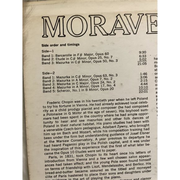1970 Vinyl of Moravec Plays Chopin Classical Music 12" 33 RPM - Picture 6 of 9